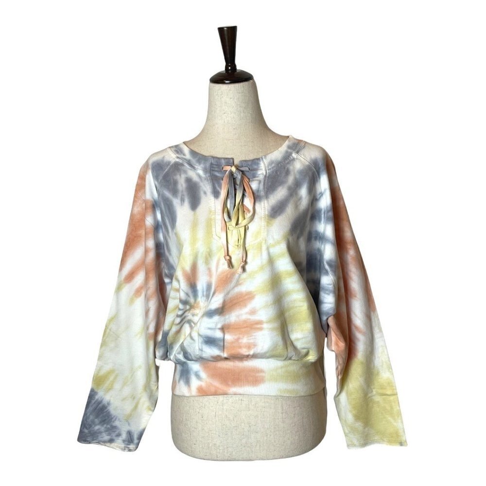 Young Fabulous & Broke Payton Tie Dye Lace Up Neckline Crew Neck Sweatshirt M